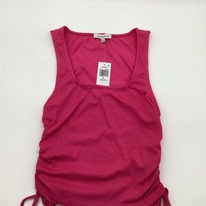 Hooked Up by IOT Bright Pink Ribbed Tie-Detail Tank NWT